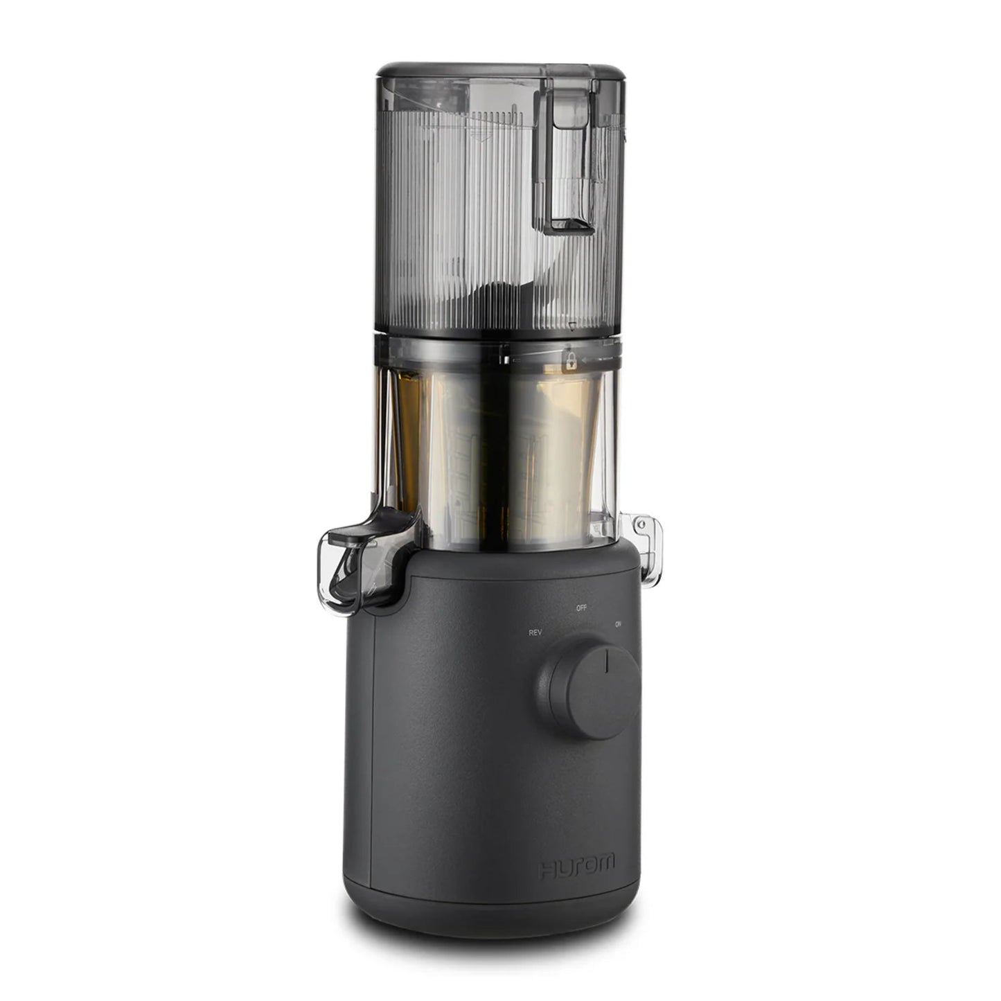 Hurom H310A Slow Juicer black compact model, modern BPA-free juicer with intuitive dial, front product view
