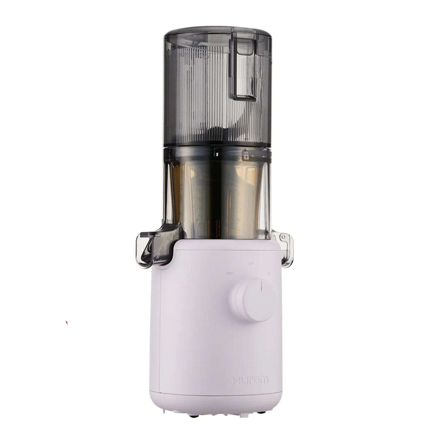 Hurom H310A Slow Juicer lavender purple compact model, modern BPA-free juicer with intuitive dial, front product view