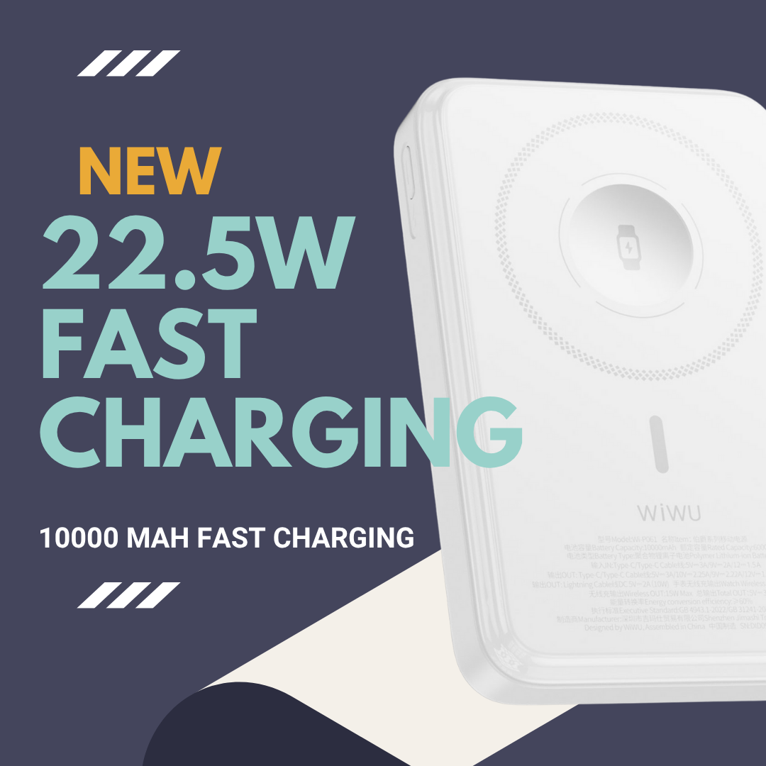 White WiWU 10000mAh fast charging power bank with digital display and MagSafe magnetic ring