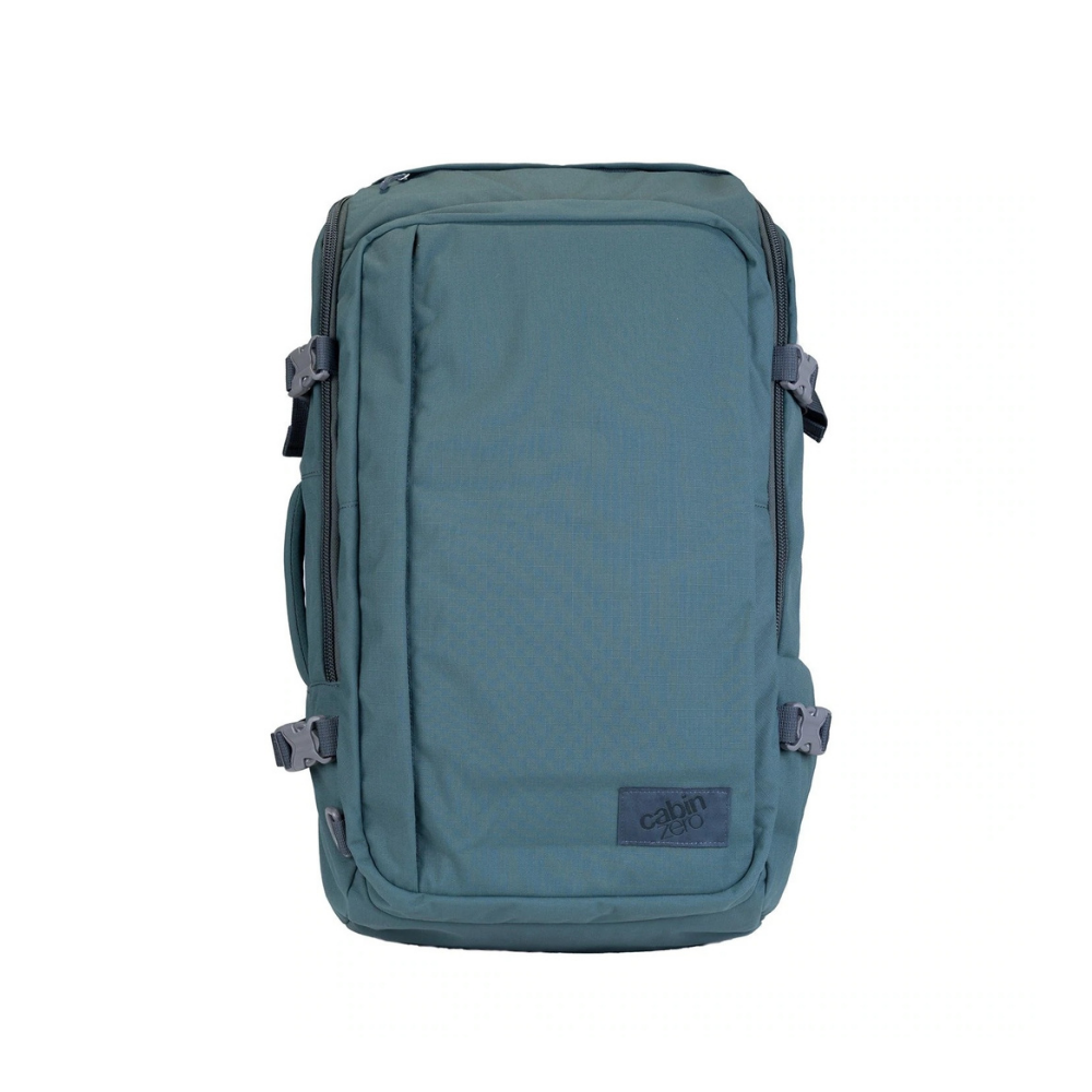 CabinZero ADV 42L Adventure Cabin Bag in Mossy Forest green, spacious cabin-sized travel backpack with water-resistant fabric, Okoban tracking, and 25-year warranty available at Ideale Lifestyle