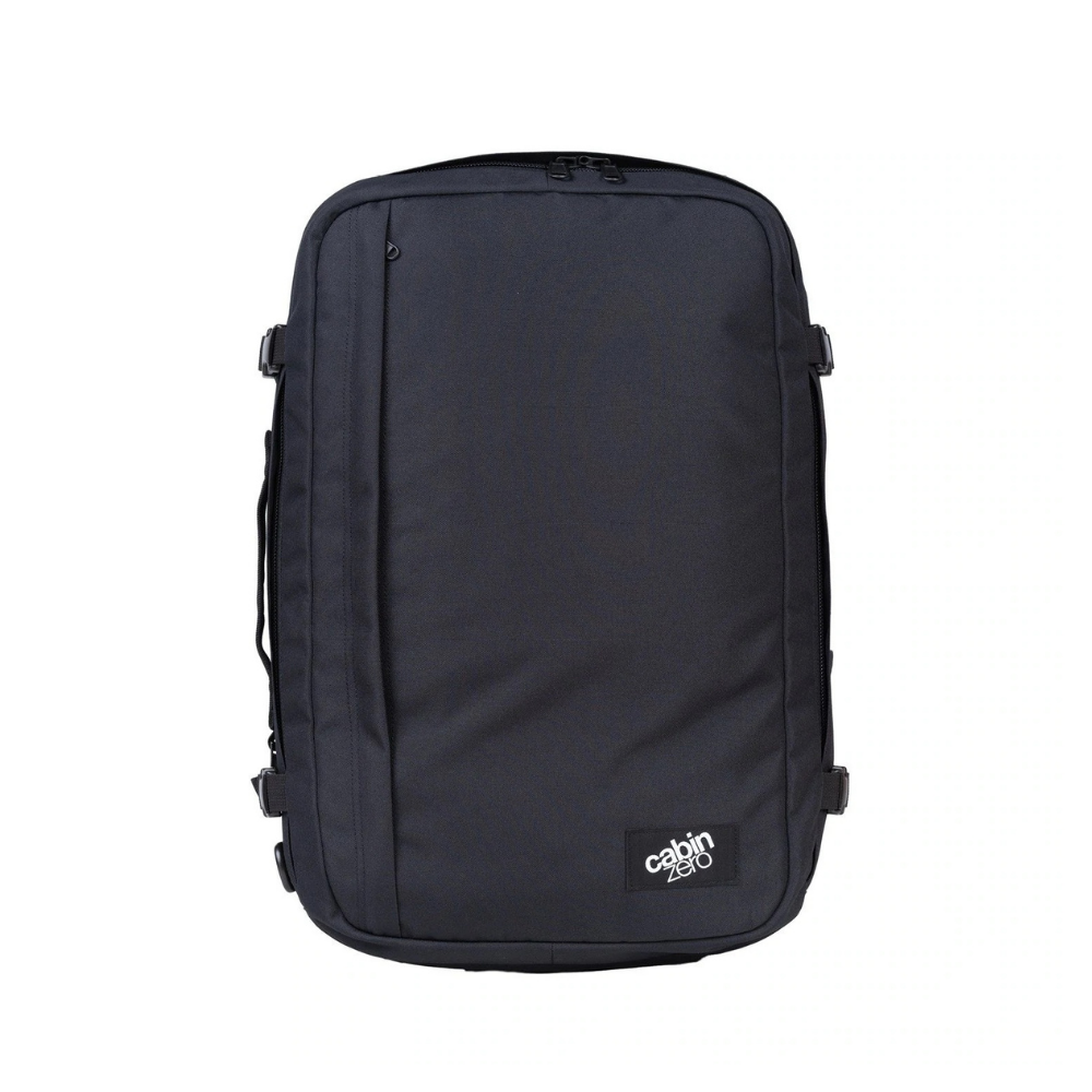 CabinZero Classic Plus 42L travel cabin bag in absolute black, versatile carry-on backpack for travel