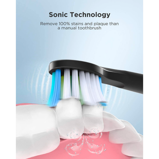 Fairywill electric toothbrush demonstrating sonic technology for effective plaque and stain removal on teeth