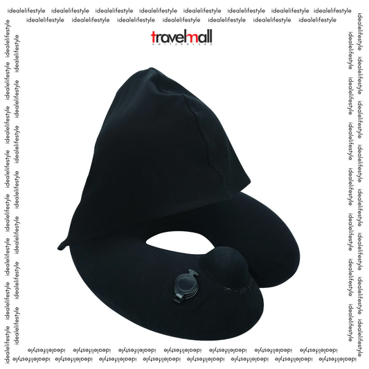 TRAVELMALL SWITZERLAND INFLATABLE NECK PILLOW WITH PATENTED PUMP AND FOLDABLE HOOD