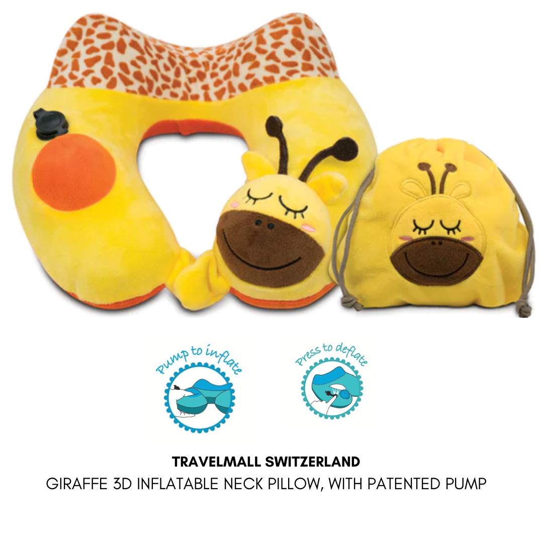 TRAVELMALL SWITZERLAND INFLATABLE NECK PILLOW, WITH PATENTED PUMP, KIDS EDITION