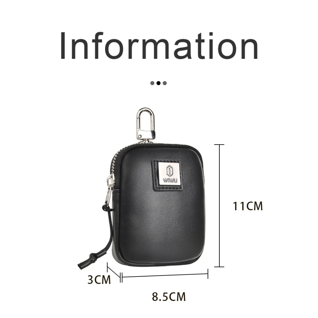 WiWU E-Pouch PU Leather, Water-Resistant, Skin-friendly with Portable Hook Storage Carrying Bag