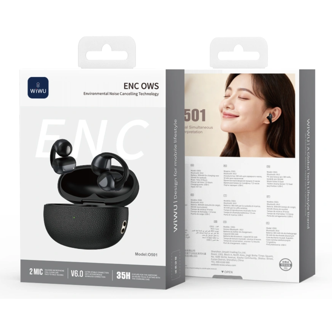 WiWU Openbuds O501 Wireless Stereo Earbuds | Open-Ear Design, 35H Battery, Smart ENC Calls, Bluetooth 6.0, Lightweight