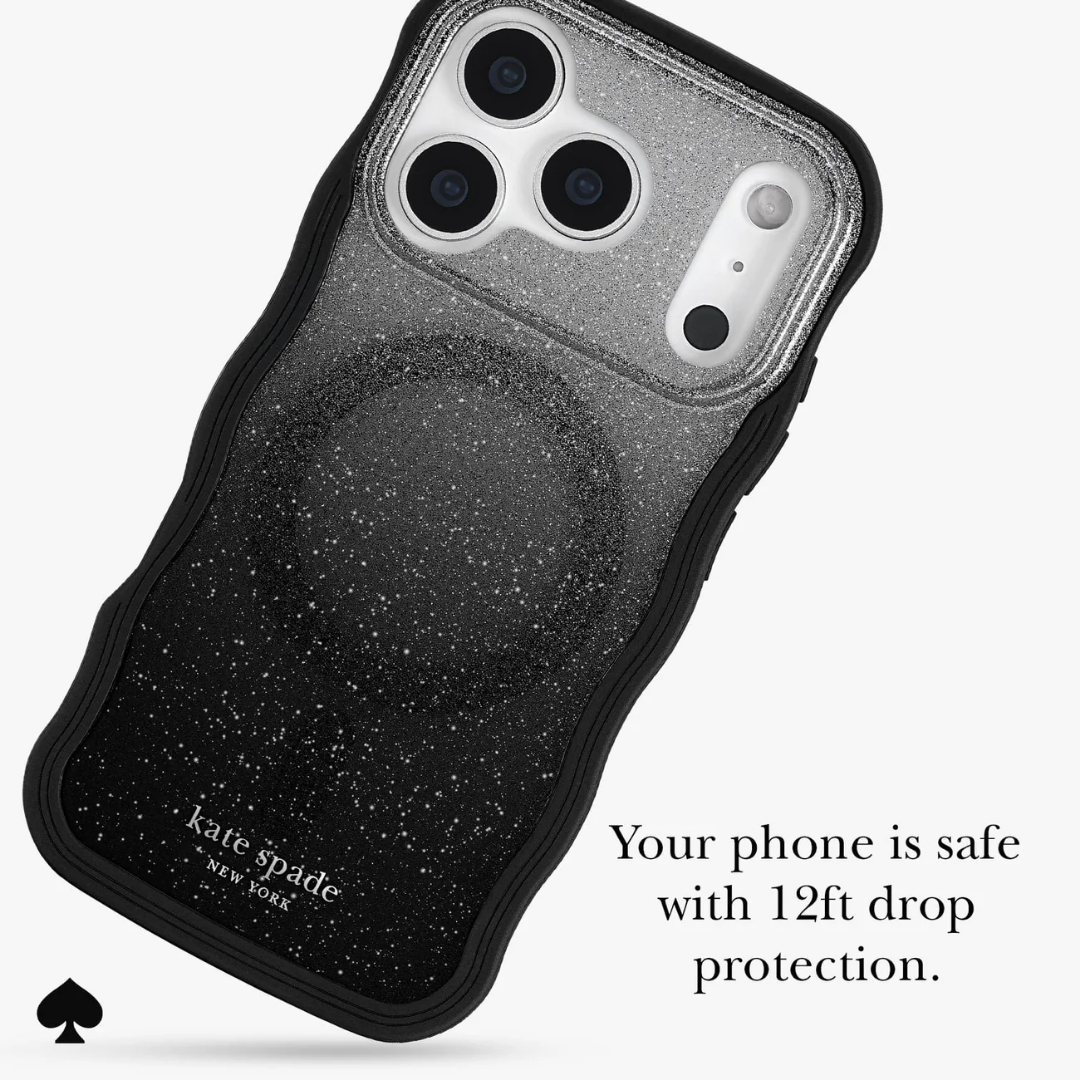 Kate Spade New York Wavy Nightfall MagSafe iPhone 17 Case – Glitter Ombré, 12ft Drop, MagSafe Compatible