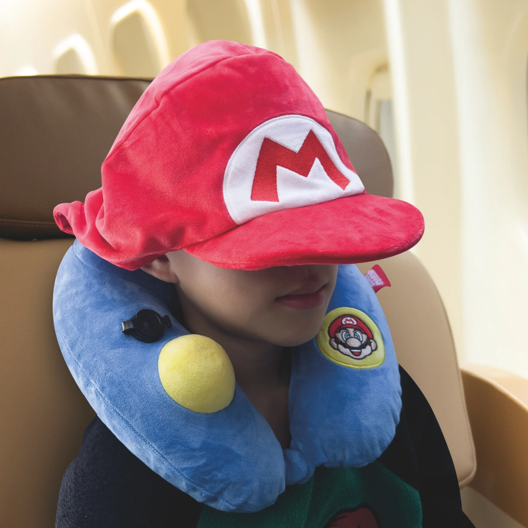 Travelmall Switzerland Officially Licensed Super Mario™ 3D Hooded Inflatable Travel Pillow  (With Patented Pump Technology | Red Dot Design Award Winner)