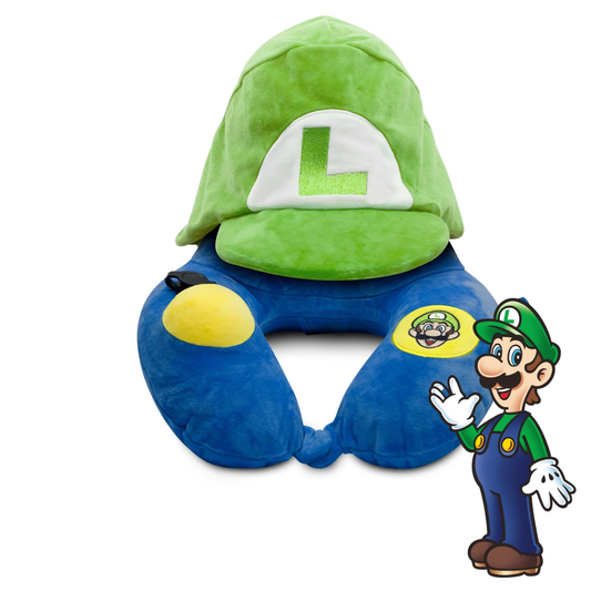 Travelmall Switzerland Officially Licensed Super Mario™ 3D Hooded Inflatable Travel Pillow (With Patented Pump Technology | Red Dot Design Award Winner)