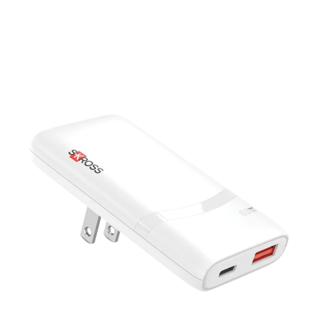 SKROSS Klip Slim Multihead 65W GaN Travel Charger | Ultra-Thin 12mm Dual Port (US/UK/EU Plugs)