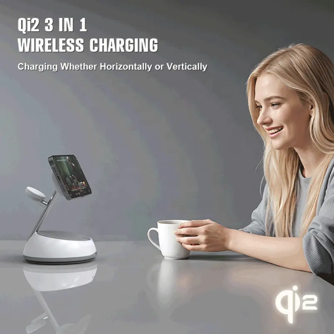 WiWU Aurora Wi-W036 Qi2.0 3 in 1 with Fast Mag-Safe Charger Stand Magnetic Wireless Charger Station