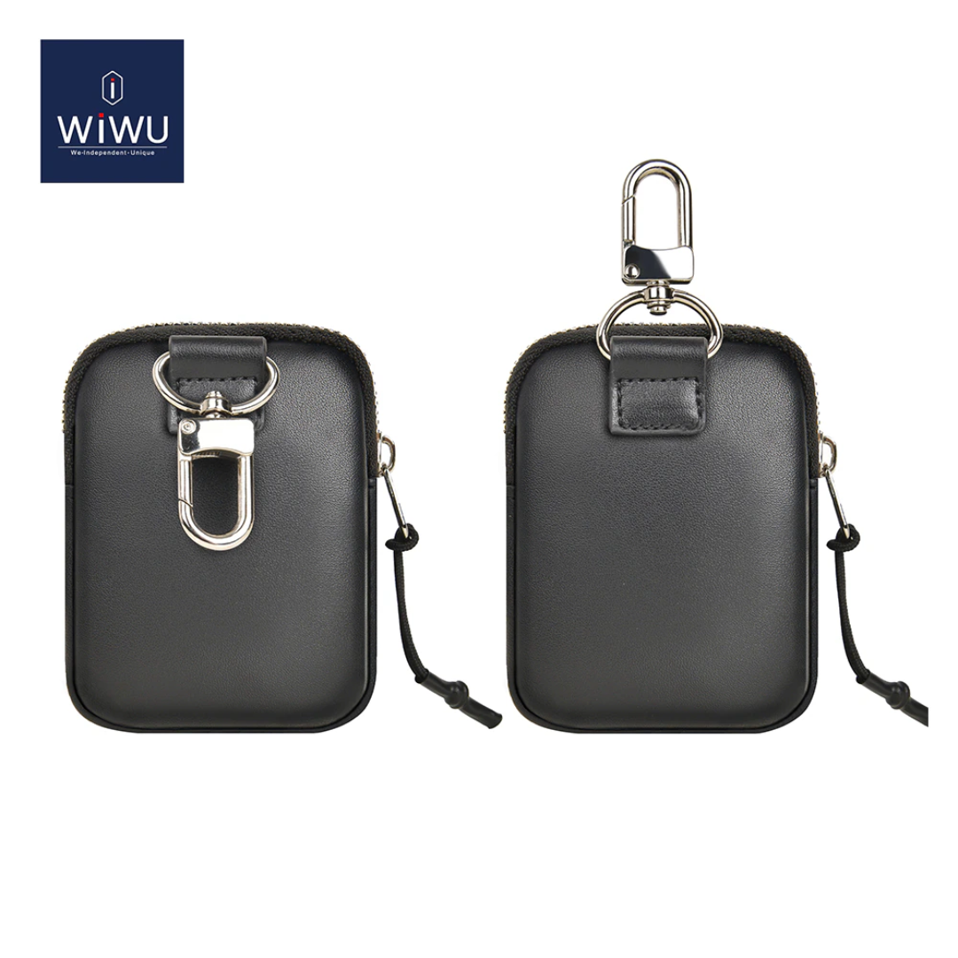 WiWU E-Pouch PU Leather, Water-Resistant, Skin-friendly with Portable Hook Storage Carrying Bag