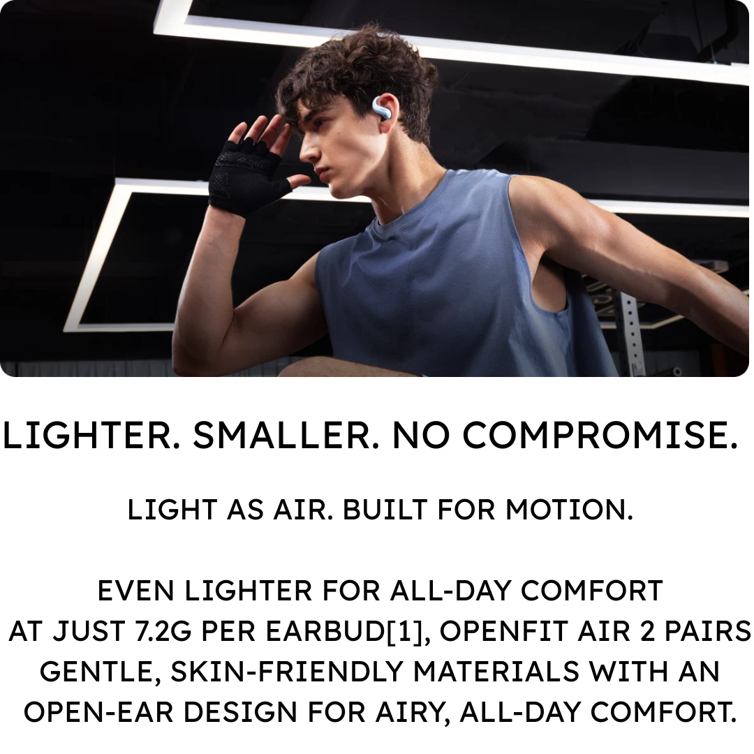 SHOKZ OpenFit Air 2 Open-Ear Bluetooth Headphones | 36H Battery | Quick Charge | IP55 | Bluetooth 6.1