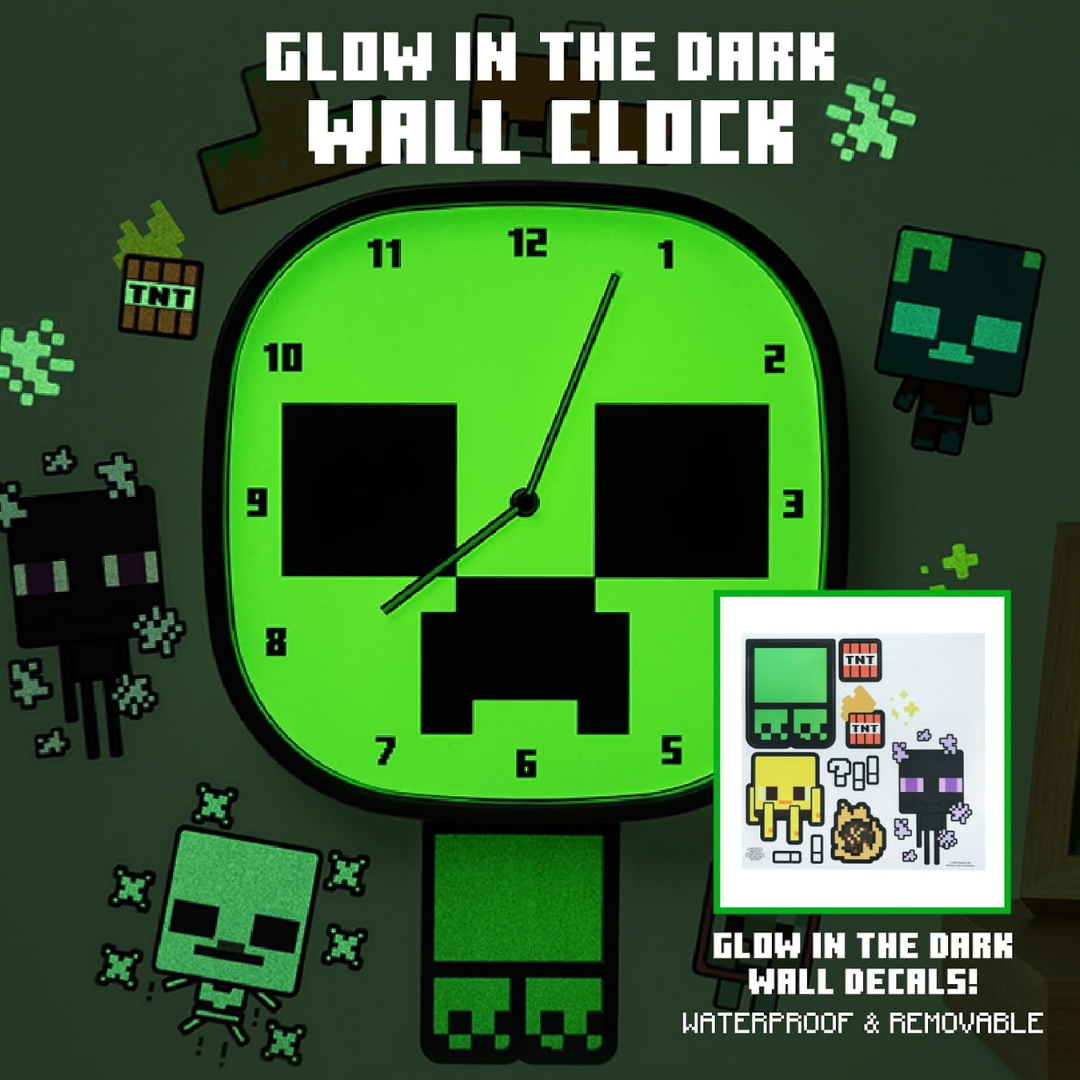 Paladone Minecraft Creeper Glow In The Dark Wall Clock