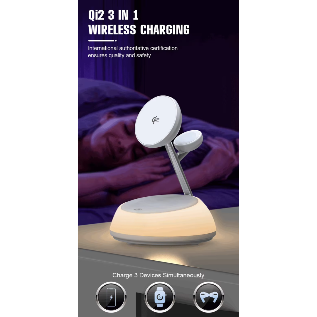 WiWU Aurora Wi-W036 Qi2.0 3 in 1 with Fast Mag-Safe Charger Stand Magnetic Wireless Charger Station