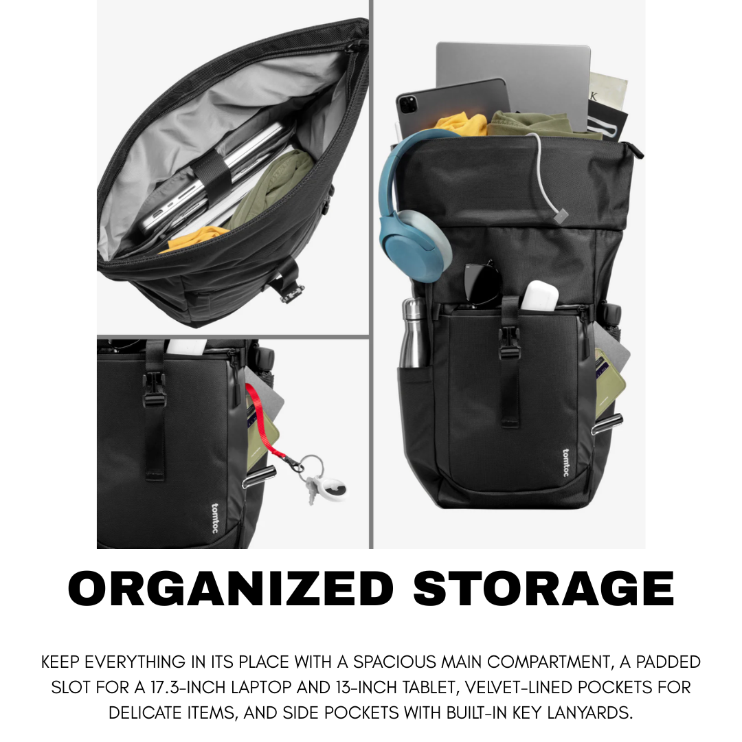 TOMTOC Navigator T61 Rolltop Backpack L Waterproof 25L 30L Expandable Travel Laptop Bag 17.3 Inch Big Capacity Men Women