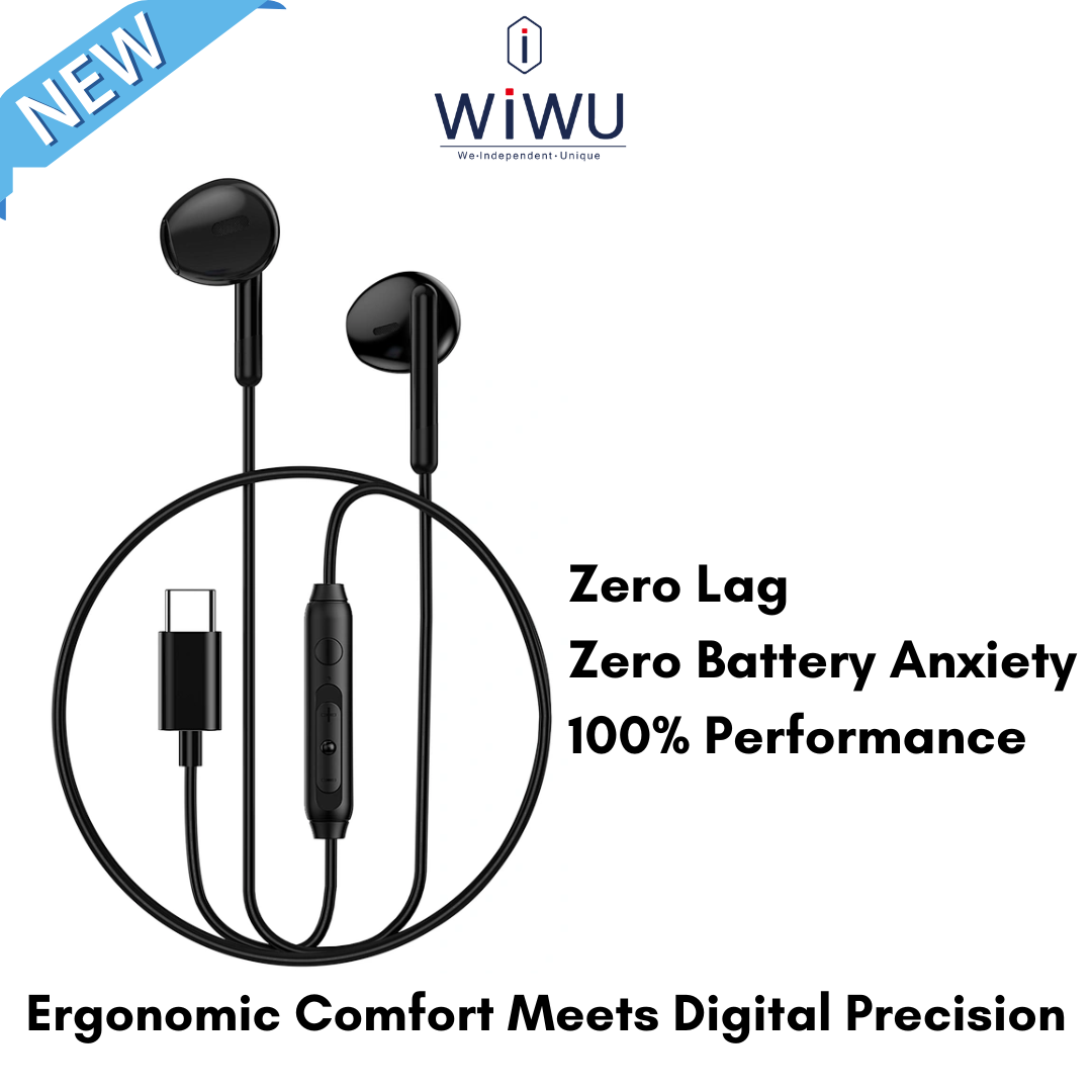 WiWU EB314 Type-C Wired Earphones | Ergonomic In-Ear Sports Headset with HD Mic & Volume Control | Zero Latency Digital Audio for Smartphones & Tablets | 1.1M Durable Cable