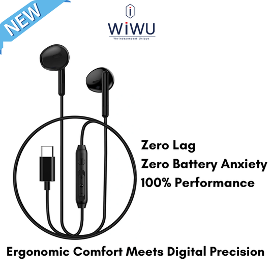 WiWU EB314 Type-C Wired Earphones | Ergonomic In-Ear Sports Headset with HD Mic & Volume Control | Zero Latency Digital Audio for Smartphones & Tablets | 1.1M Durable Cable
