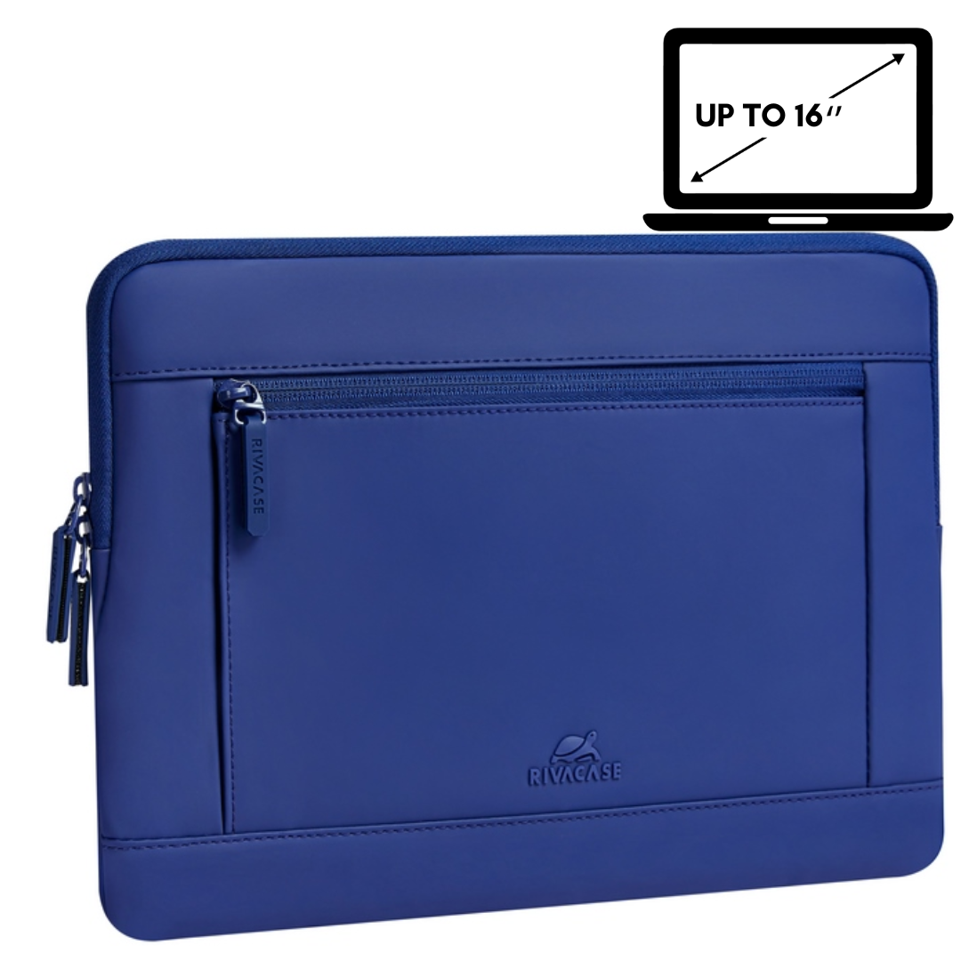 RIVACase Eden 7805 Blue Eco-Friendly Laptop Sleeve (15.6"–16") | Sustainable RPET PU & Plush Corner Protection