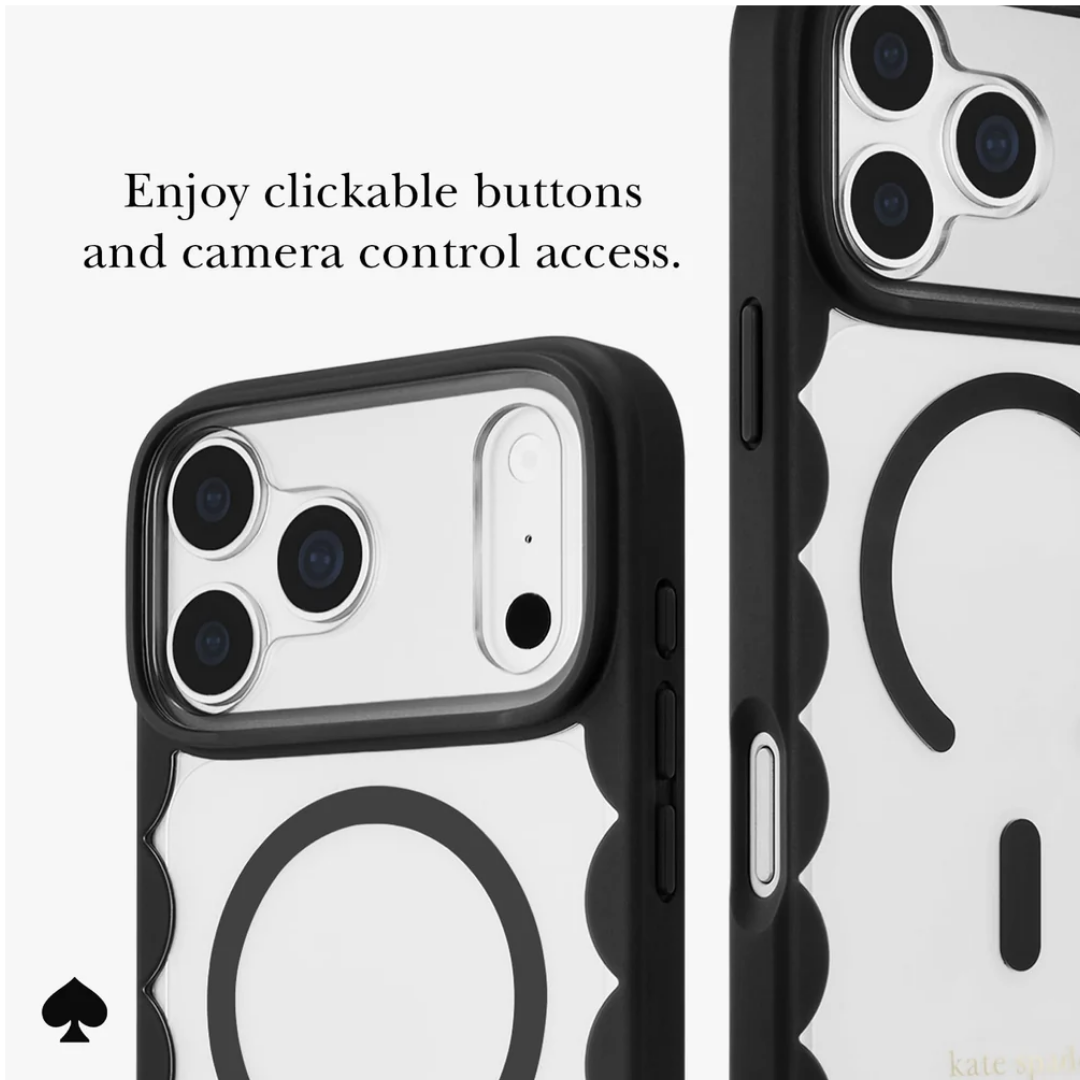 kate spade new york Scallop Black MagSafe Case for iPhone 18 Pro Max 18 Pro Crystal Clear Black Scalloped 12ft Drop