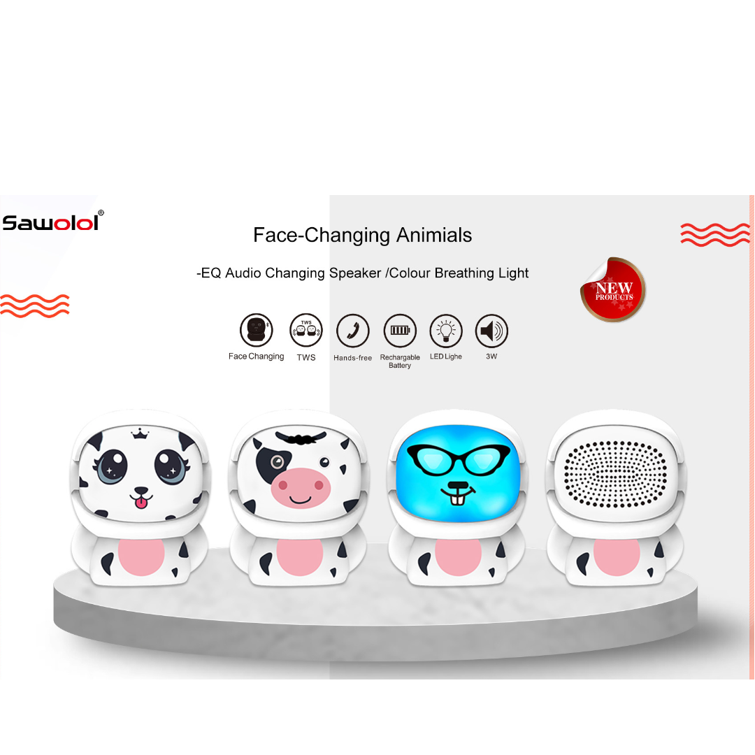 SAWOLOL Face changing animal robot, Bluetooth Speaker +Hands-freecall+Night Lights+ 4 side changing Face,Bluetooth Speaker with hands free call