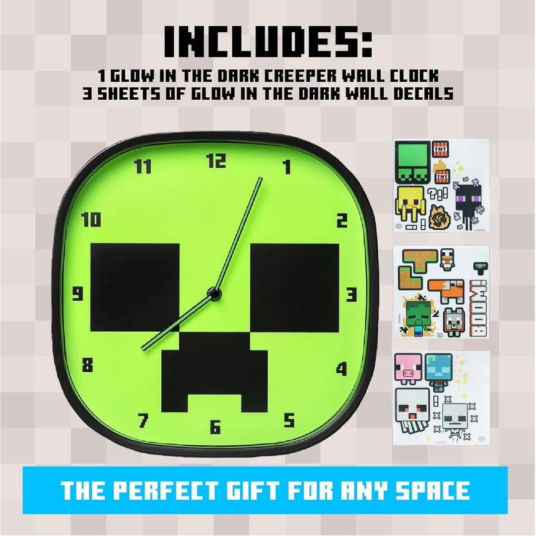 Paladone Minecraft Creeper Glow In The Dark Wall Clock