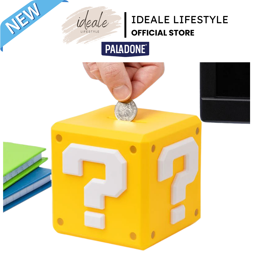 Paladone Super Mario Question Block Money Box | Official Nintendo Licensed Savings Bank | 12cm Square Desktop Coin Bank | Classic "?" Block Collector’s Gift - Shop Now!