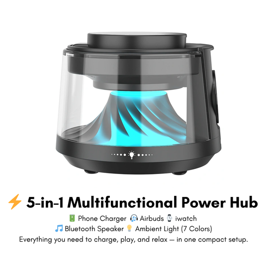WiWU Flow 5-in-1 Wireless Charger with Bluetooth Speaker and RGB Light (Wi-W039)