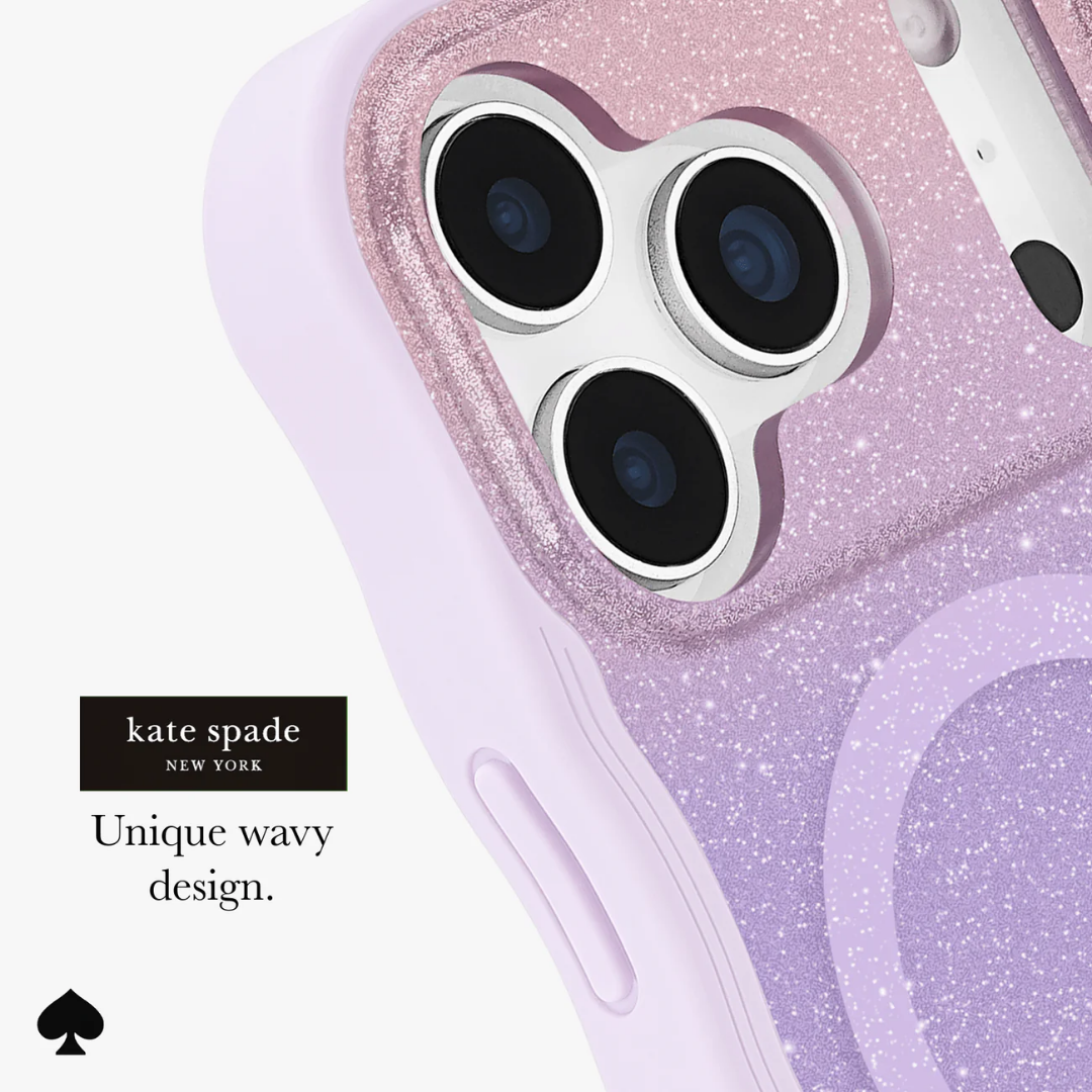 Kate Spade New York Wavy Nightfall MagSafe iPhone 17 Case – Glitter Ombré, 12ft Drop, MagSafe Compatible