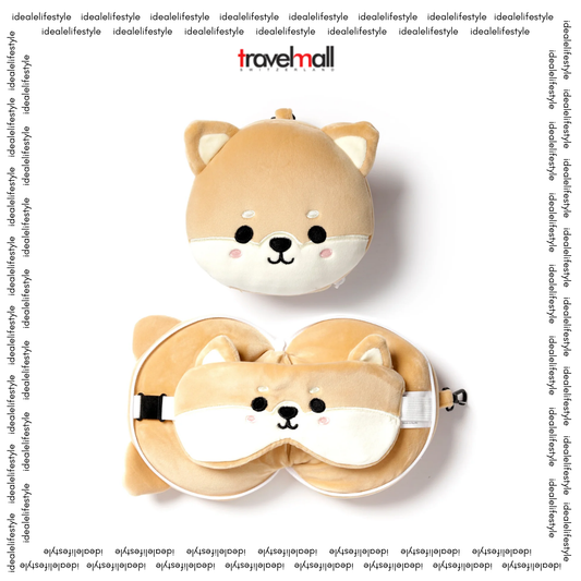 3D Shiba Inu Plush Travel Pillow and Eye Mask Set – Cute and Functional Travel Accessory
