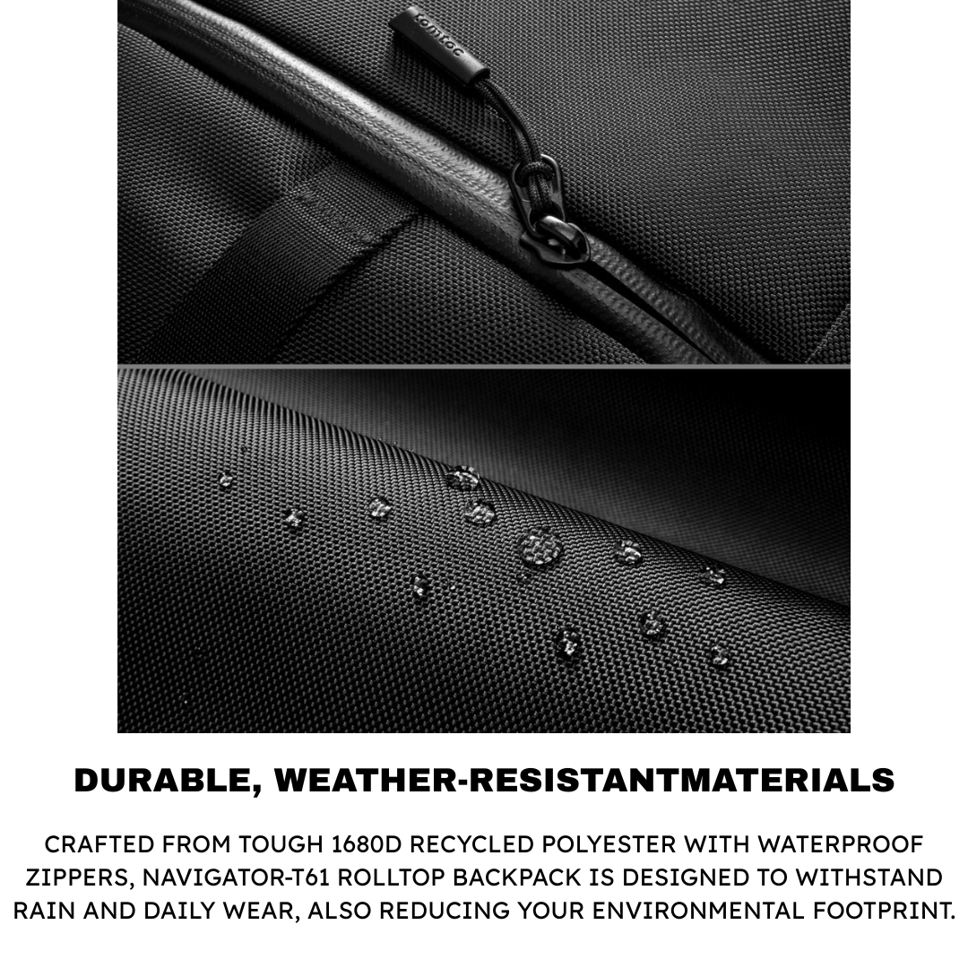TOMTOC Navigator T61 Rolltop Backpack L Waterproof 25L 30L Expandable Travel Laptop Bag 17.3 Inch Big Capacity Men Women