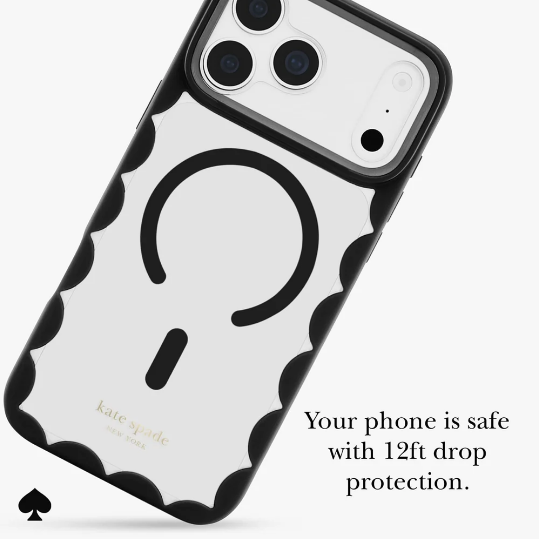 kate spade new york Scallop Black MagSafe Case for iPhone 18 Pro Max 18 Pro Crystal Clear Black Scalloped 12ft Drop