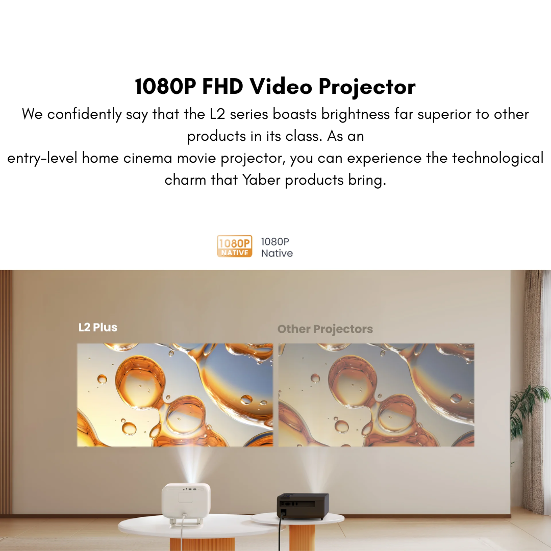 Yaber L2 Plus 1080P FHD Projector | 460 ISO Lumens, SOUND BY JBL, Auto Focus/Keystone, Licensed Netflix, Dual 5G WiFi