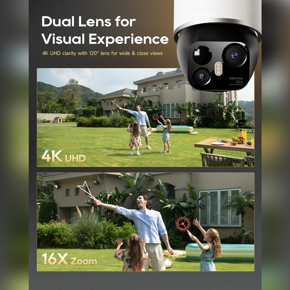 Dreame NAVO Elite 1 OutCam 4K Dual Lens Outdoor Security Camera IPX7 Waterproof Solar Powered AI Human Tracking WiFi Camera Night Vision