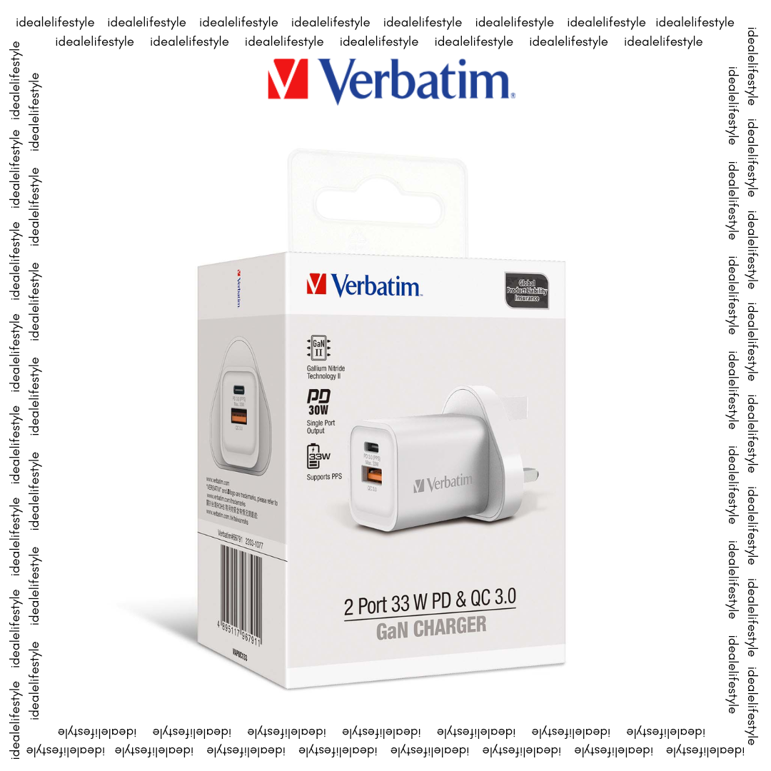 Verbatim 2-Ports 33W Charger With PD & QC3.0-White