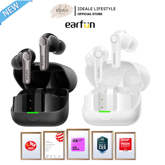 EarFun Air Pro 4+ earbuds showing the dual-driver hybrid internal design