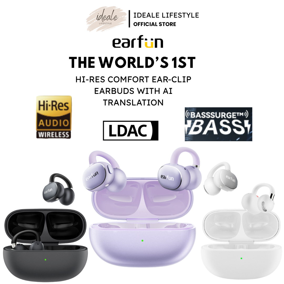 EarFun Clip 2 Black AI Translation Open Ear Earbuds Hi-Res LDAC Bluetooth 6.0 40H Battery