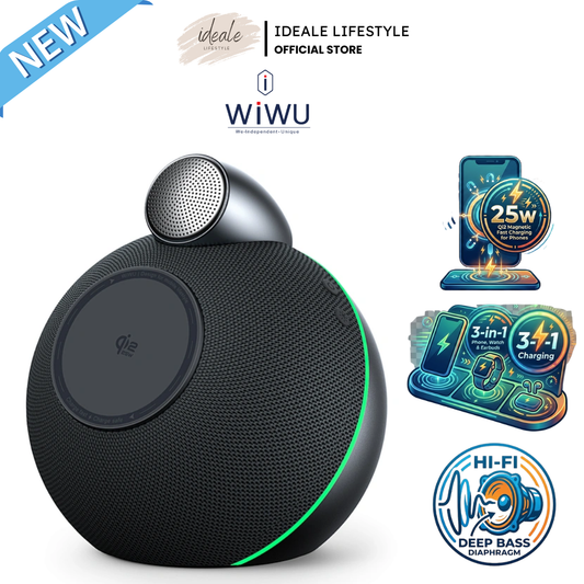 WiWU Conch Wi-G042 3-in-1 Wireless Charger & Bluetooth Speaker | 25W Qi2 Magnetic Fast Charge for iPhone & Android | Apple & Huawei Watch Compatible | Hi-Fi Audio with Deep Bass - Buy Now!