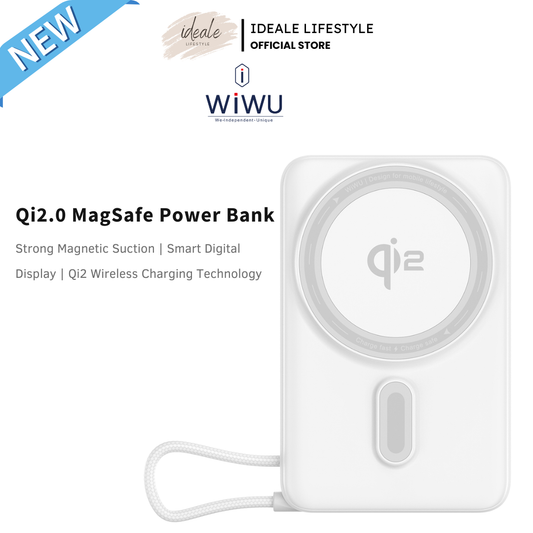 WiWU Mag Pro 10000mAh Magnetic Wireless Power Bank Qi2.0 15W Fast Charging Digital Display Built-in USB-C Cable Portable Charger