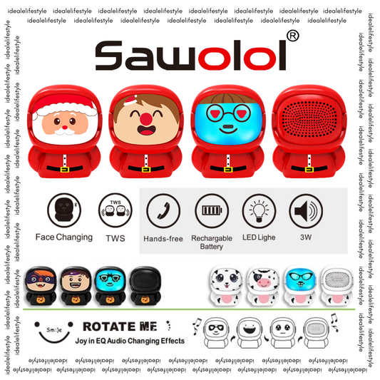 SAWOLOL Face-Changing Robot Speaker – 4 Faces, Night Light & Hands-Free Calls