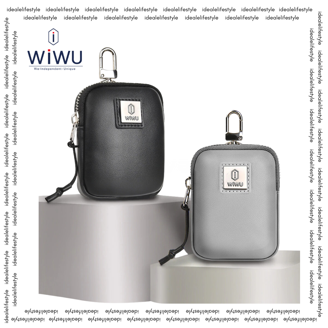 WiWU E-Pouch PU Leather, Water-Resistant, Skin-friendly with Portable Hook Storage Carrying Bag