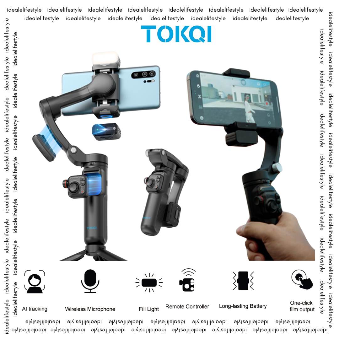 TOKQI M03: Upgraded Intelligent 3-Axis anti-shake,Audio Capturing Module ,Separate Remote Controller, Magnetized Compensating Light, Al Automatic Tracking