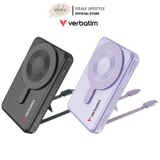 Verbatim 10000mAh 5-in-1 Magnetic Wireless Power Bank | Built-in USB-C & Lightning Cables