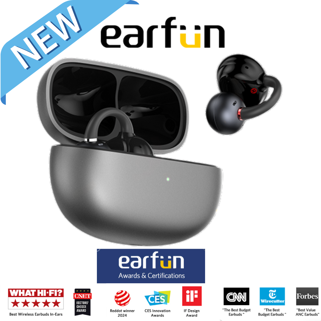EarFun Clip - Black: Ultra-light open-ear wireless earbuds with secure fit and soft ear hooks
