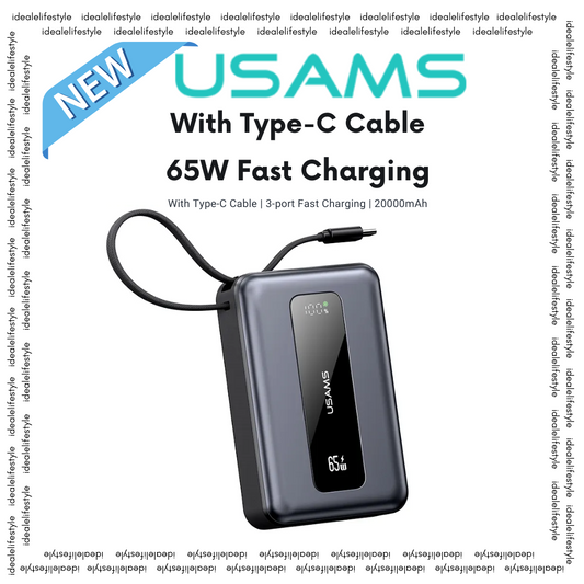 USAMS CD243 65W 3-port ACC Fast Charging Digital Display Power Bank With Type-C Cable 20000mAh