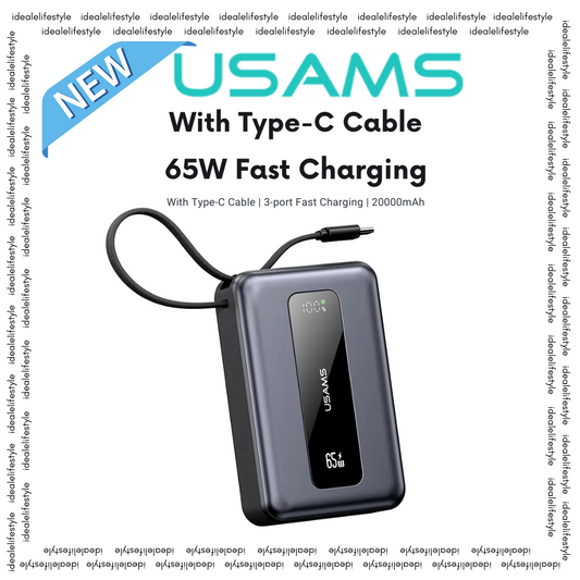 USAMS CD243 20000mAh 65W Power Bank, 3-Port, CCC Certified, Type-C Cable