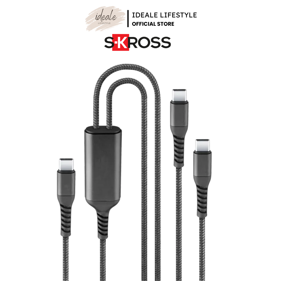 SKROSS Link Split PRO 2-in-1 Dual USB-C Cable 140W (150cm) | Adaptive Fast Charge & Data Sync Braided Cable