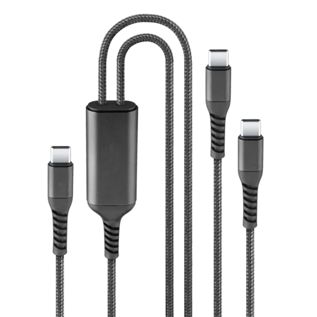 SKROSS Link Split PRO 2-in-1 Dual USB-C Cable 140W (150cm) | Adaptive Fast Charge & Data Sync Braided Cable