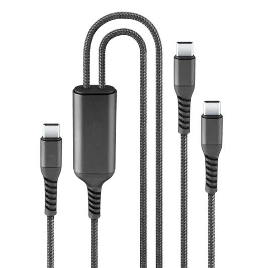 SKROSS Link Split PRO 2-in-1 Dual USB-C Cable 140W (150cm) | Adaptive Fast Charge & Data Sync Braided Cable