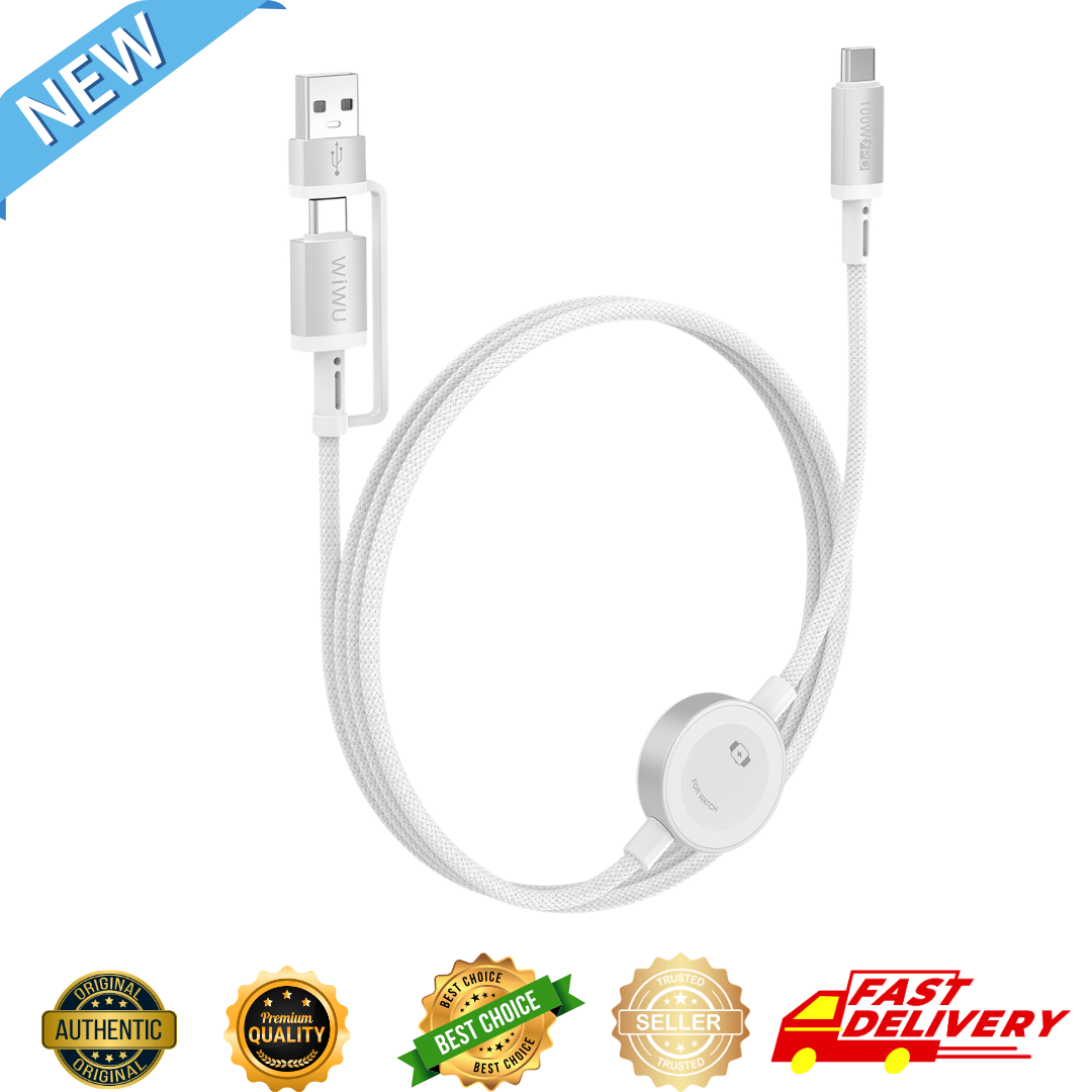 WiWU TitanLink Wi-C104 100W 2 in 1 Cable Magnetic Watch Charger Type C USB A PD 100W Fast Charge Laptop Phone Braided